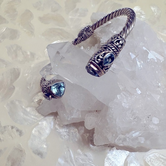 Blue Topaz Sterling Silver Indonesian Design Hinged Cuff Bracelet❣️ - Picture 4 of 9